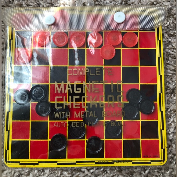 Vintage Metal Checkers Board & Magnetic Chips- Perfect for Auto, Bed, Plane - Picture 6 of 6